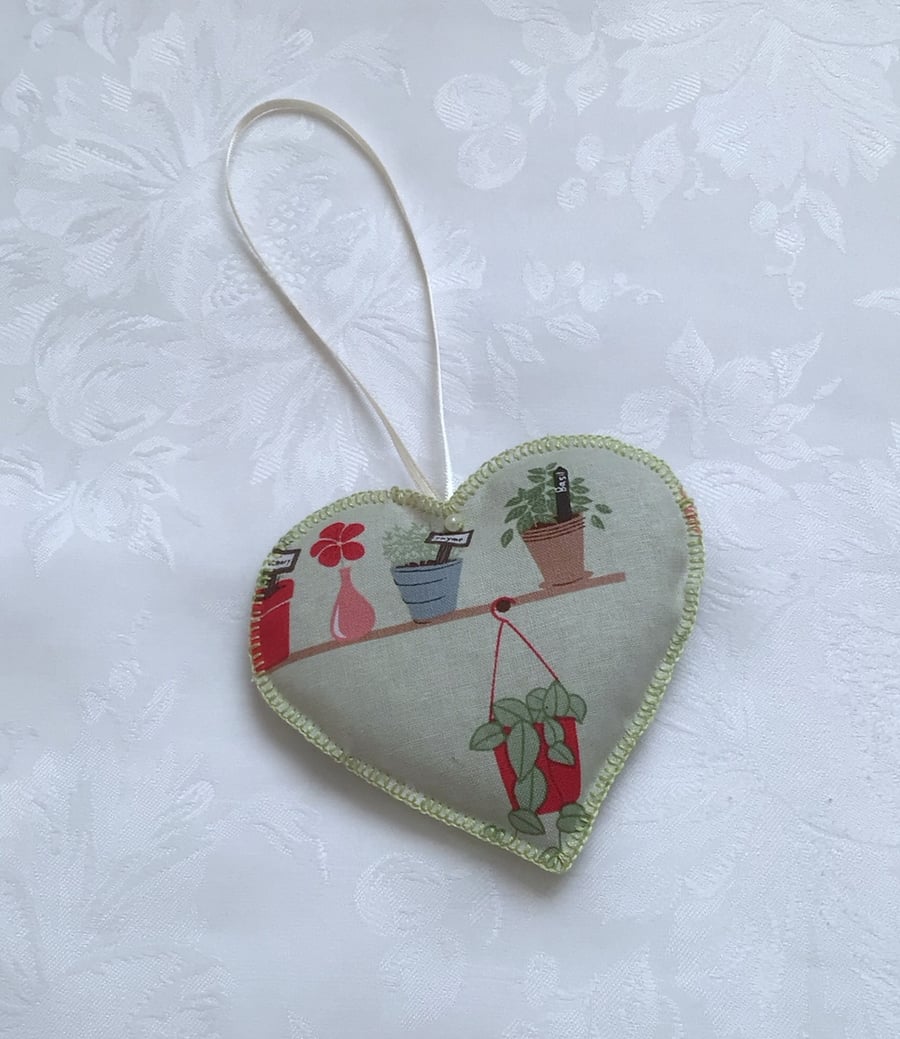 Lavender, hanging heart, fabric decoration, green, plants, gift for her, 