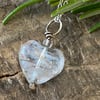 Clear and White gold Heart Necklace. Venetian Murano Glass Heart Pendant