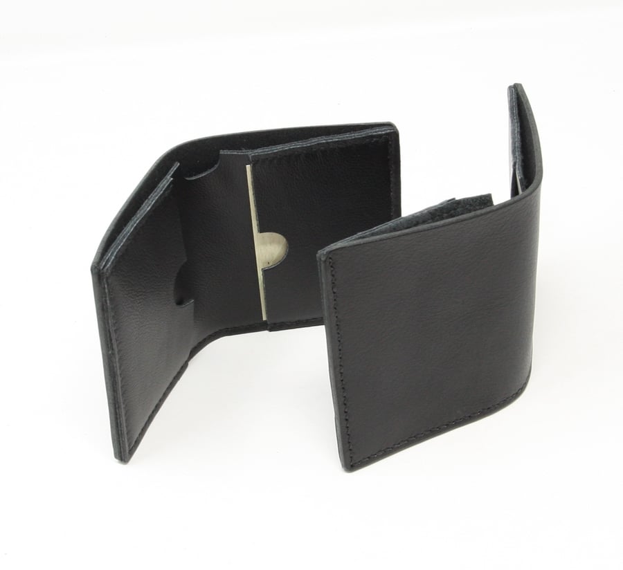Black leather slim bifold wallet