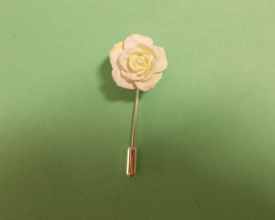 Small Delicate WHITE ROSE PIN Wedding Lapel Flower Pin Love Token HAND PAINTED