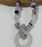 Rainbow Fluorite and Jade Pendant Necklace