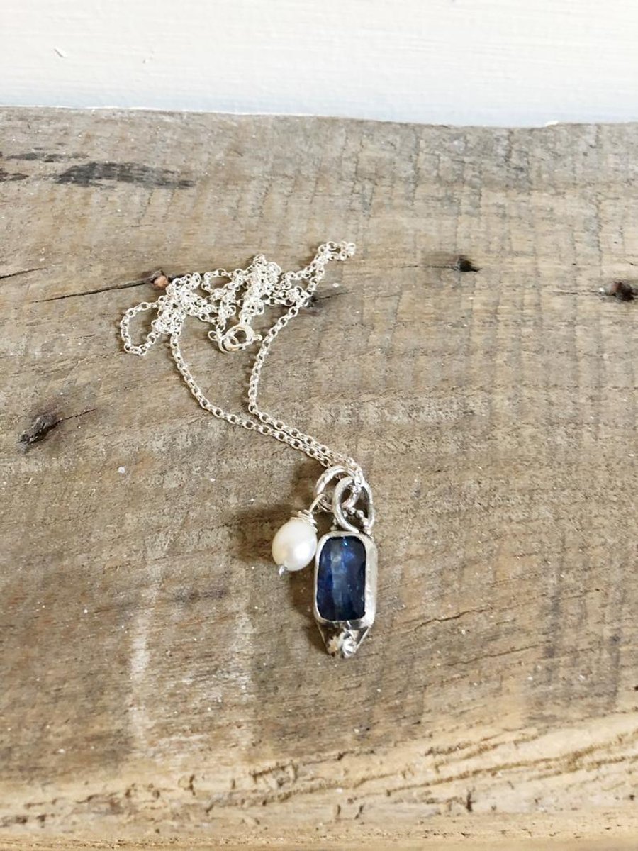 Blue Kyanite Necklace - Blue Stone Necklace - Dainty Silver Necklace