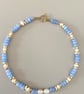 Blue Beaded Necklace with Freshwater Pearls & Gold Details