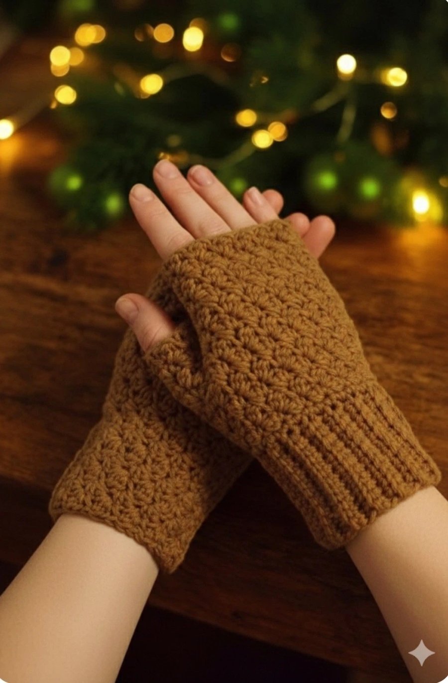 Handmade Crochet Fingerless Gloves Mustard Yellow Wrist Warmers Boho Winter Gift