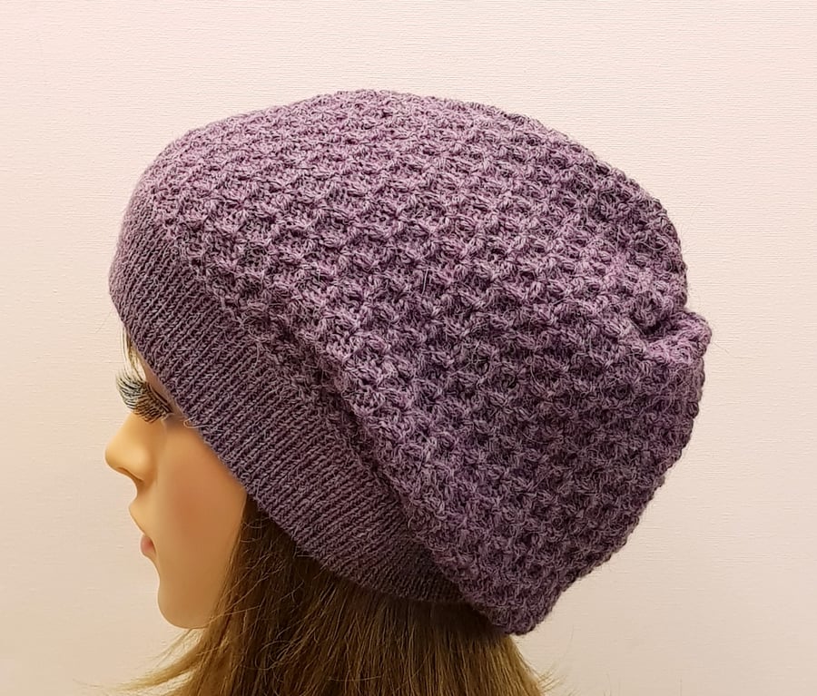 Handmade beret for women, knitted alpaca slouch beanie hat, tam