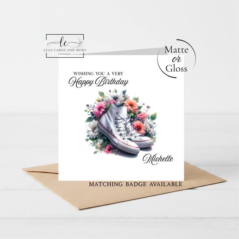 Floral Fabric Trainers Theme Happy Birthday Card