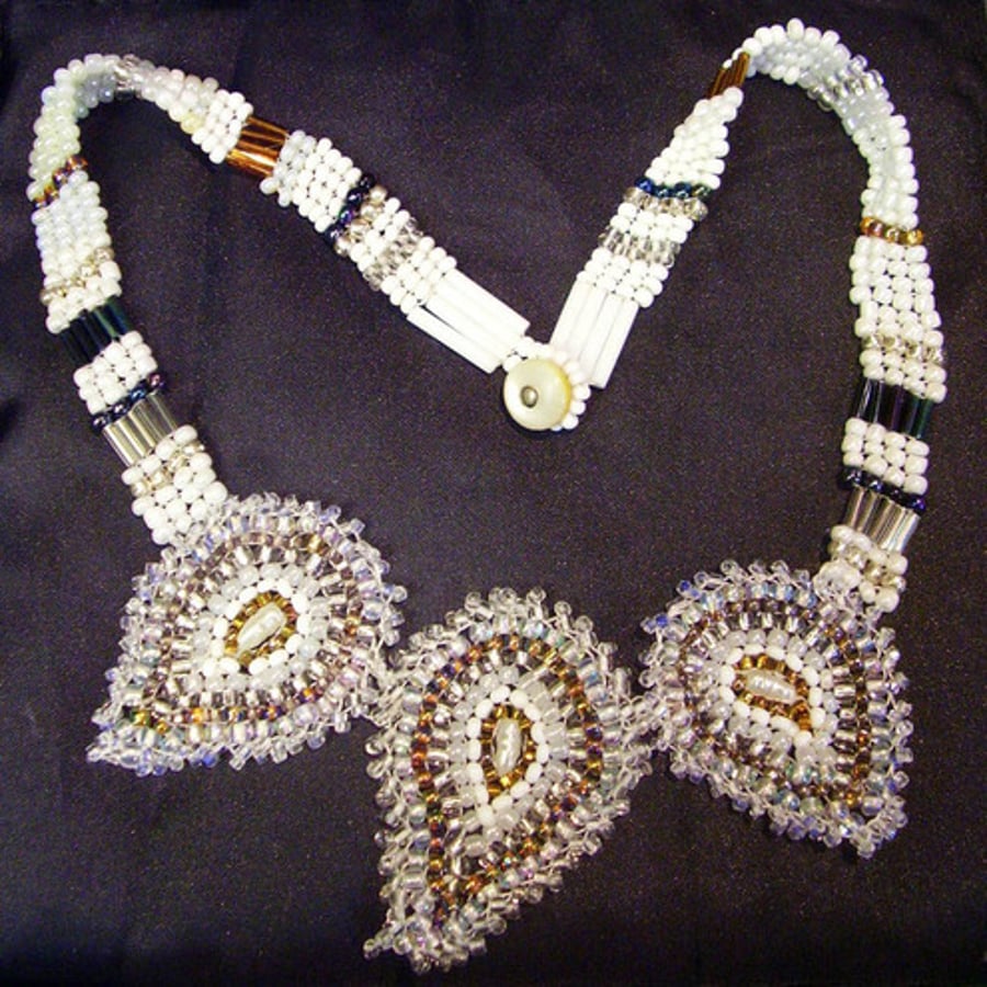 White Paisley beaded necklace