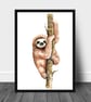Sloth wall print, watercolour Sloth wall decor, Sloth funny art print - Image 2