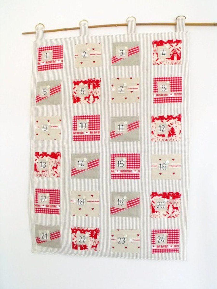 large scandi style hanging christmas advent calendar, 20 x 29 inches