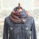 SCARF, knitted infinity loop scarf, chunky brown grey button snood, women's cowl