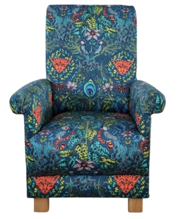 Emma Shipley Amazon Navy Blue Fabric Adult Chair Armchair Tigers Animals Orange