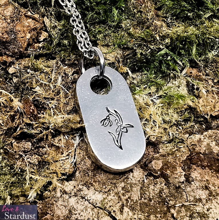 LITTLE SNOWDROP Hand Stamped Pewter Necklace
