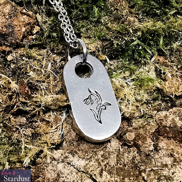 LITTLE SNOWDROP Hand Stamped Pewter Necklace