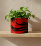 Large Round 15 cm Red and Black Marbled Plant Pot for Houseplants