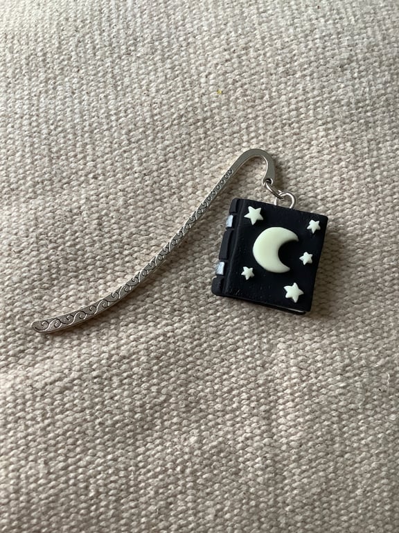 Handmade polymer clay black star and moon book bookmark