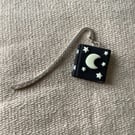 Handmade polymer clay black star and moon book bookmark