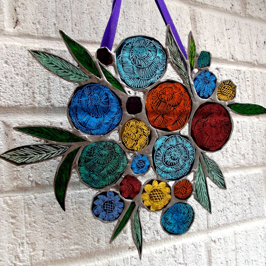 Contemporary Stained Glass - Vintage Flower Posy 