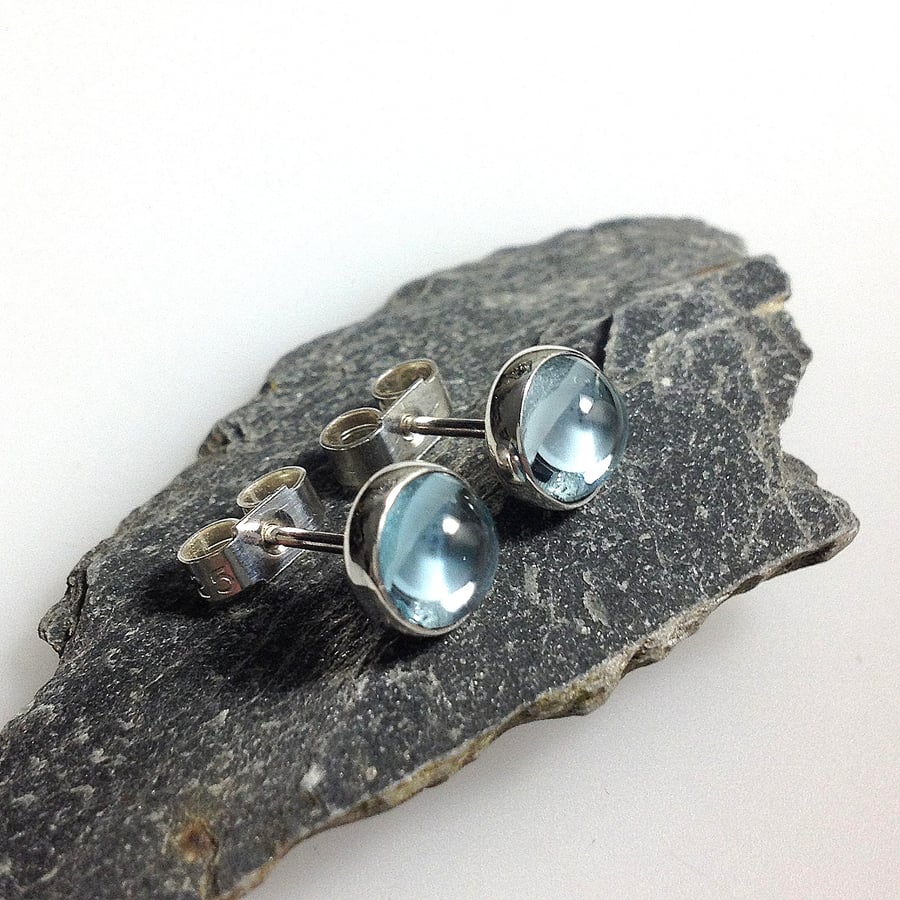 Sky Blue topaz stud earrings sterling silver, gemstone studs