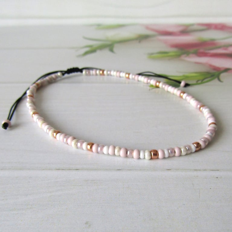 Pastel Pink Beaded Anklet