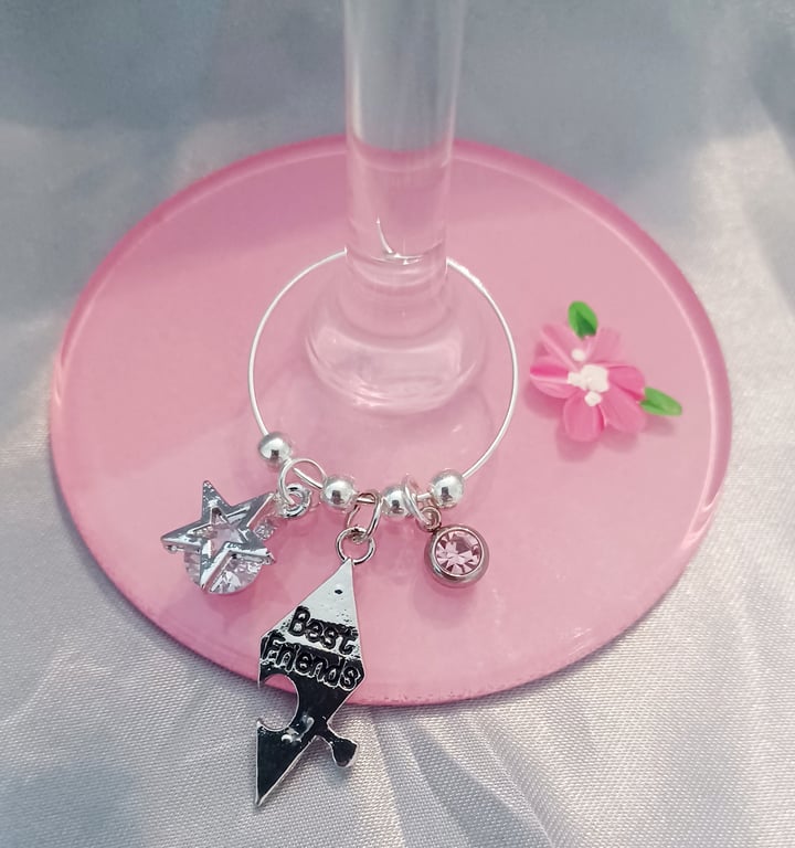 Best Friends Are Like Stars Wine Glass Charms