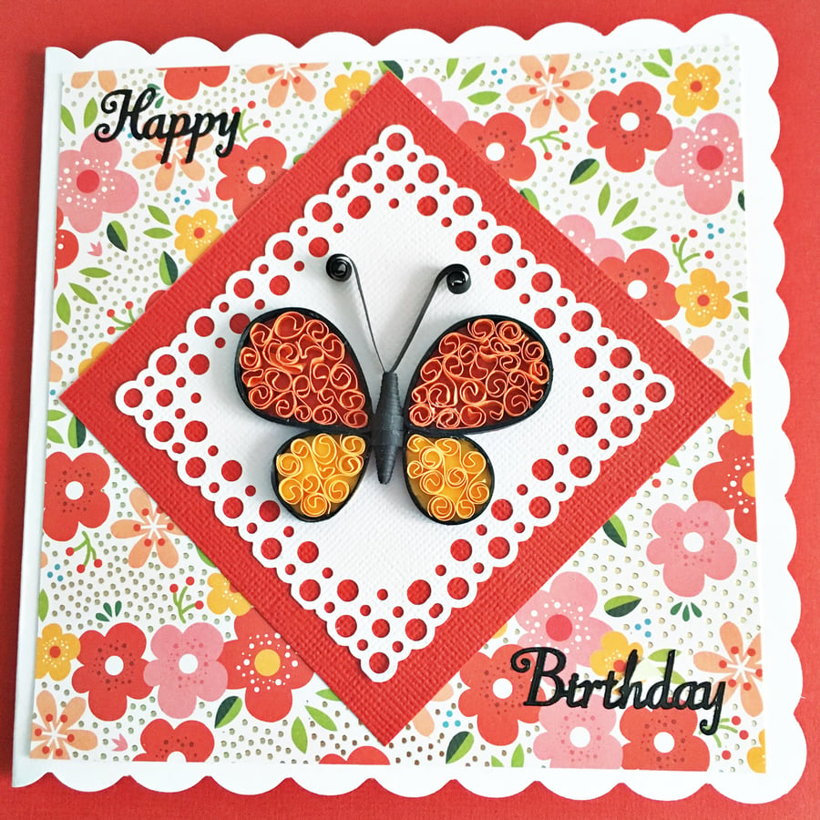 Quilled card - birthday butterfly - personalised to any age