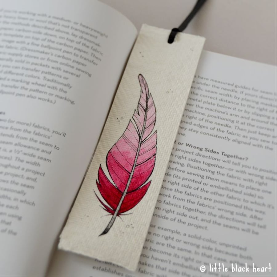 bookmark with original illustration - pink feather
