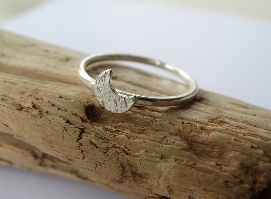 Eco Silver crescent moon stacking ring