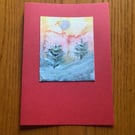 Hand-painted Christmas Yule Card 'Drama in the sky'