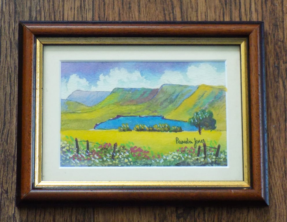 Llyn Y Fan Fach, Brecon Beacons, Original Watercolour, in 7x5'' Dark wood frame