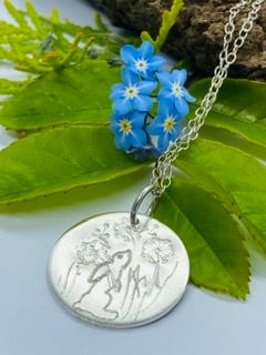 Silver Gazing Hare, Necklace, Freedom, Meadow Flower , Handmade