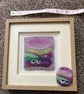 Needle felt picture and matching brooche moorland scene with sheep and heather 