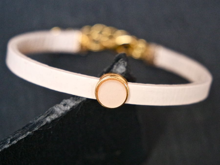 Leather bracelet - rose gold cream beige