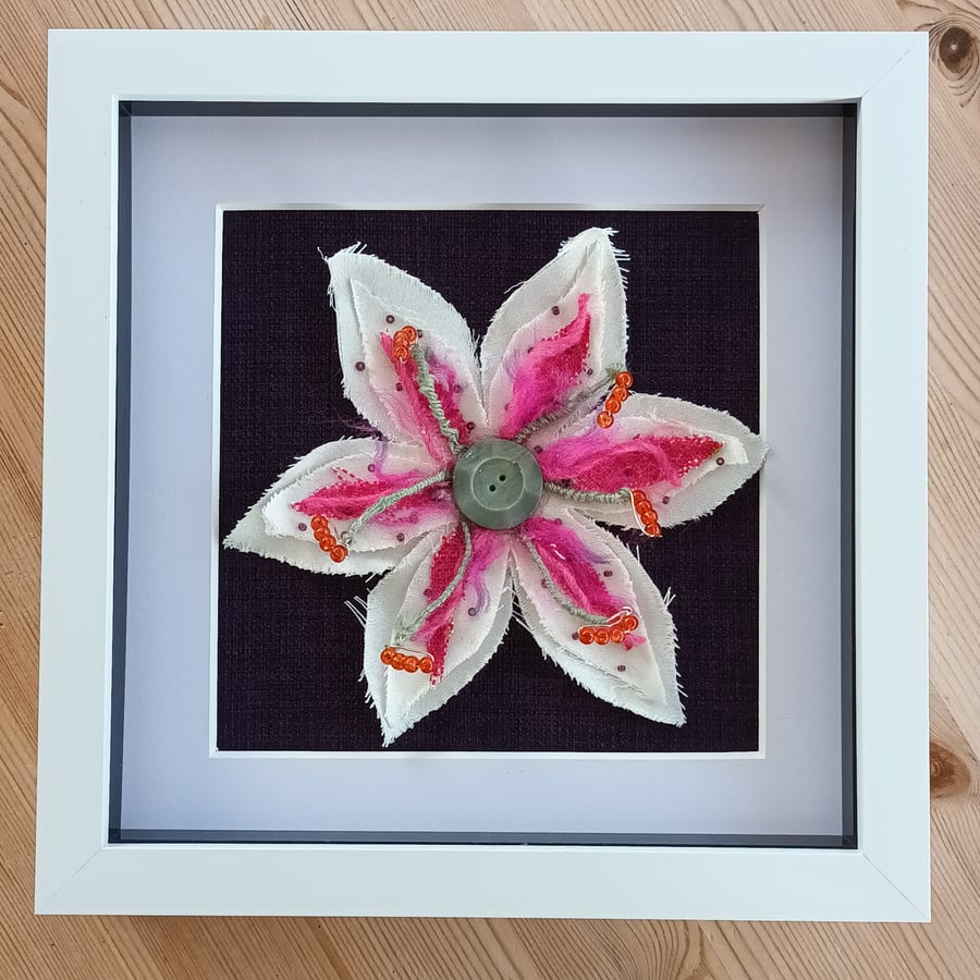 Stargazer Lily Pink Flower Framed 3d Art Recycled Materials