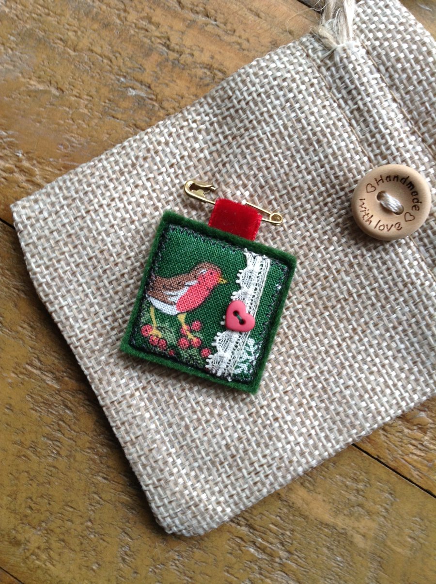 Festive Liberty fabric felt brooch badge