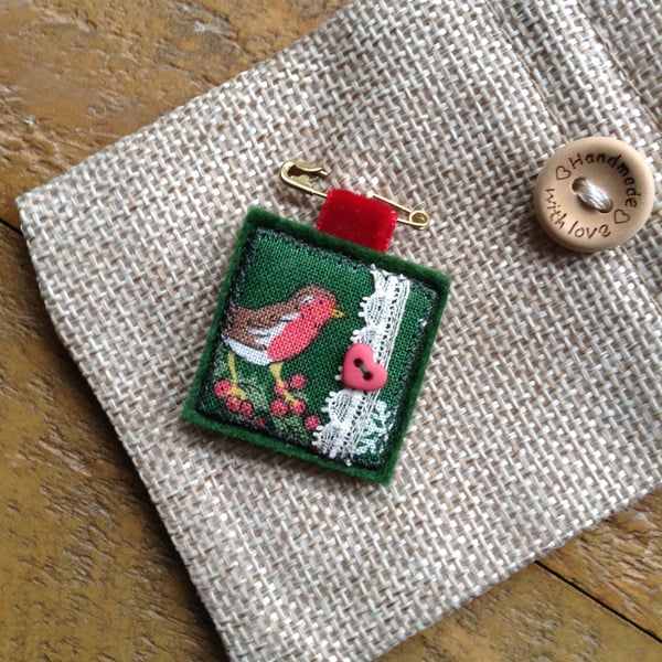 Festive Liberty fabric felt brooch badge