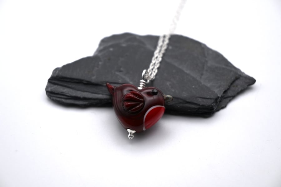 lampwork glass robin pendant necklace