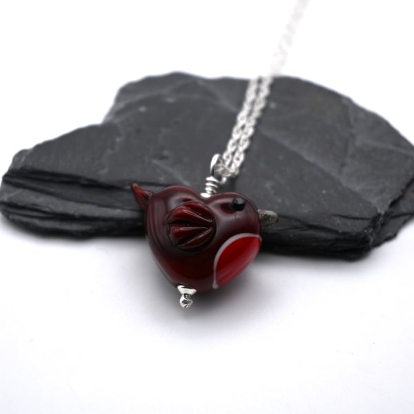 lampwork glass robin pendant necklace