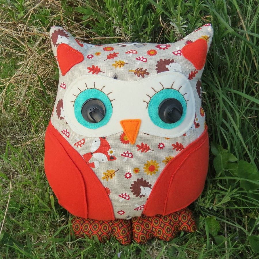 A whimsical owl cushion.  Owl pillow.  Woodland decor.