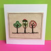 Three little trees card - Machine Embroidered