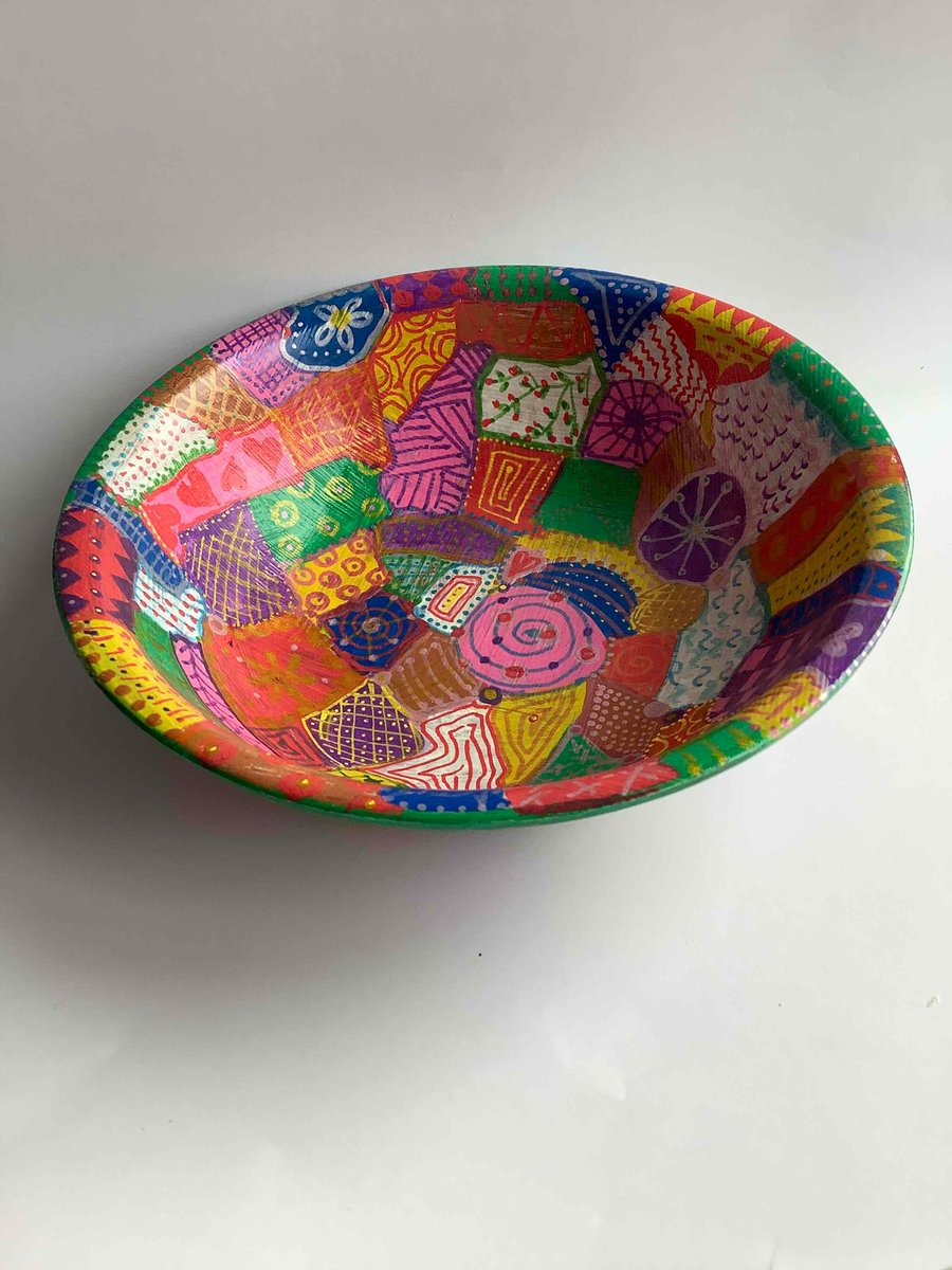 Hand painted bamboo bowl