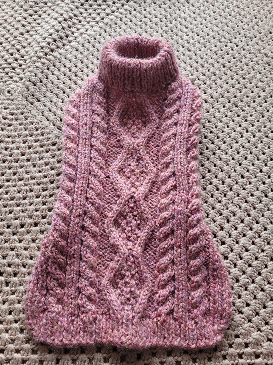 Hand knitted dog coat.  Multi pink for a little lady. 