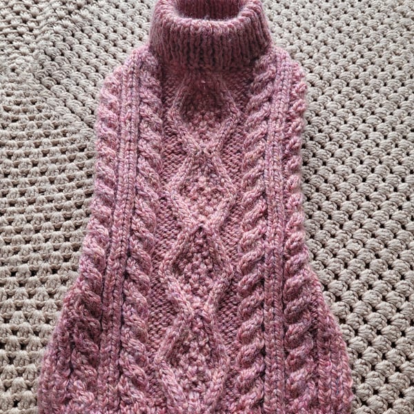 Hand knitted dog coat.  Multi pink for a little lady. 