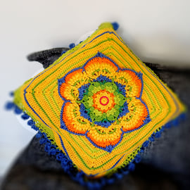 Sunshine Yellow Mandala Design Cotton Cushion  