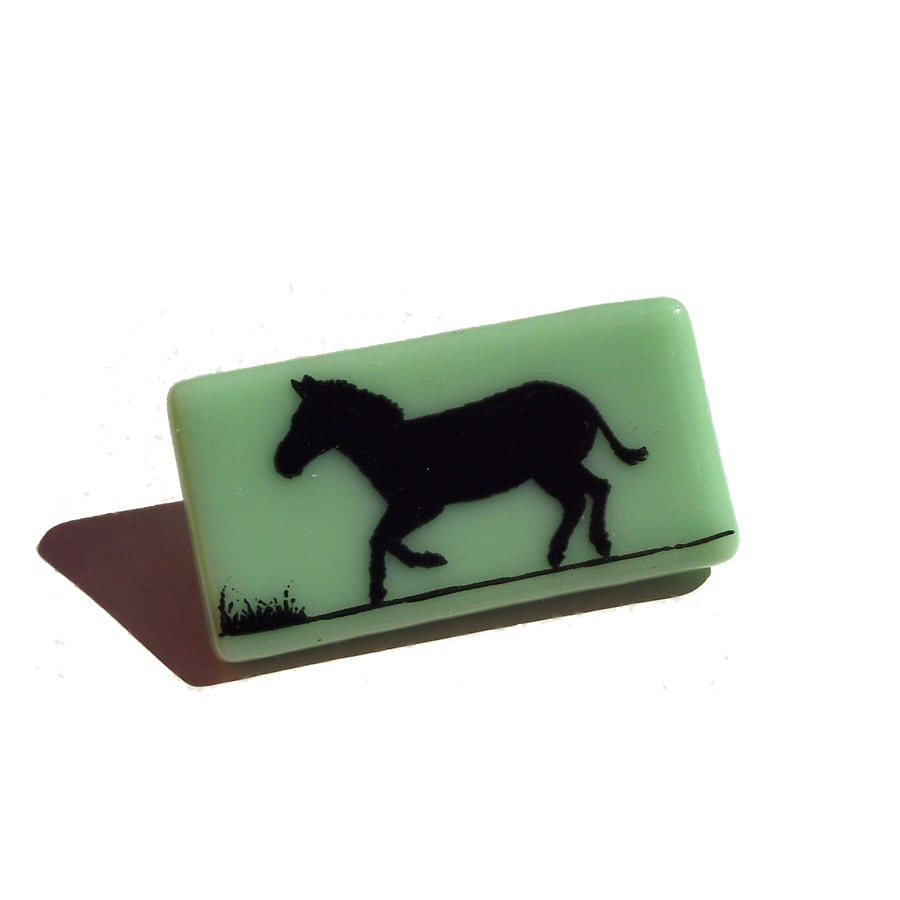Zebra Brooch in Fused Glass with Screen Printed Kiln Fired Enamel