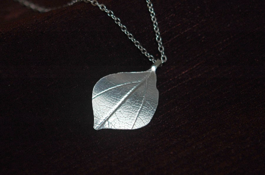 Sterling Silver Poplar Leaf Pendant,  Hallmarked,  P82