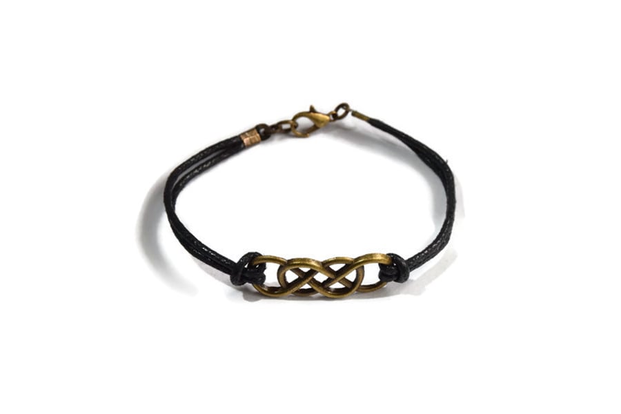 Infinity Bracelet, Double Infinity Cord Bracelet, Mens Bronze Tone Bracelet