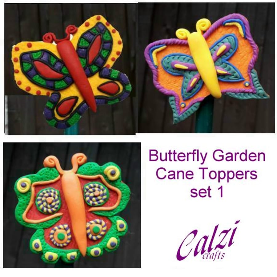 Set Of Three Colourful Butterfly Garden Cane Toppers Ornaments (1)