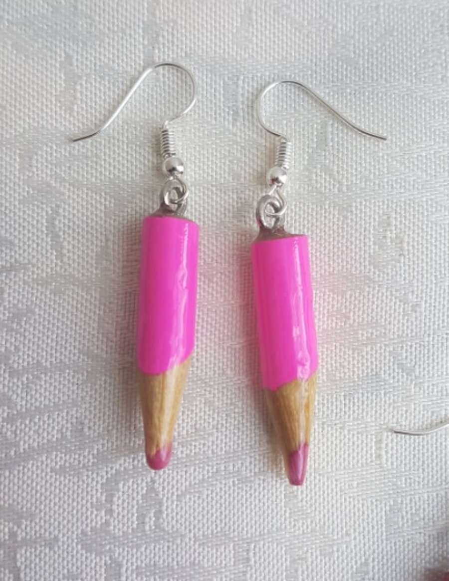 Hot Pink Pencil Earrings