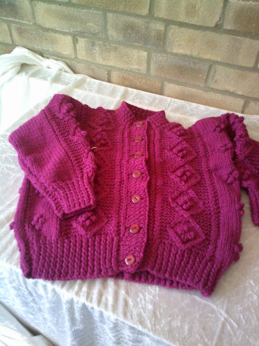 Dark Pink 24 inch Aran Cardigan