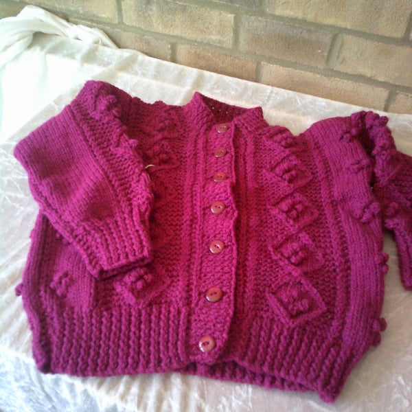 Dark Pink 24 inch Aran Cardigan
